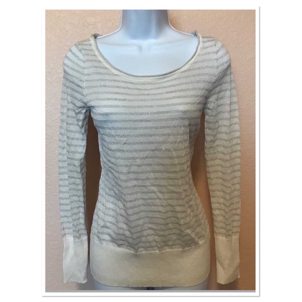 Calvin Klein White Silver Shimmer Striped Sweater